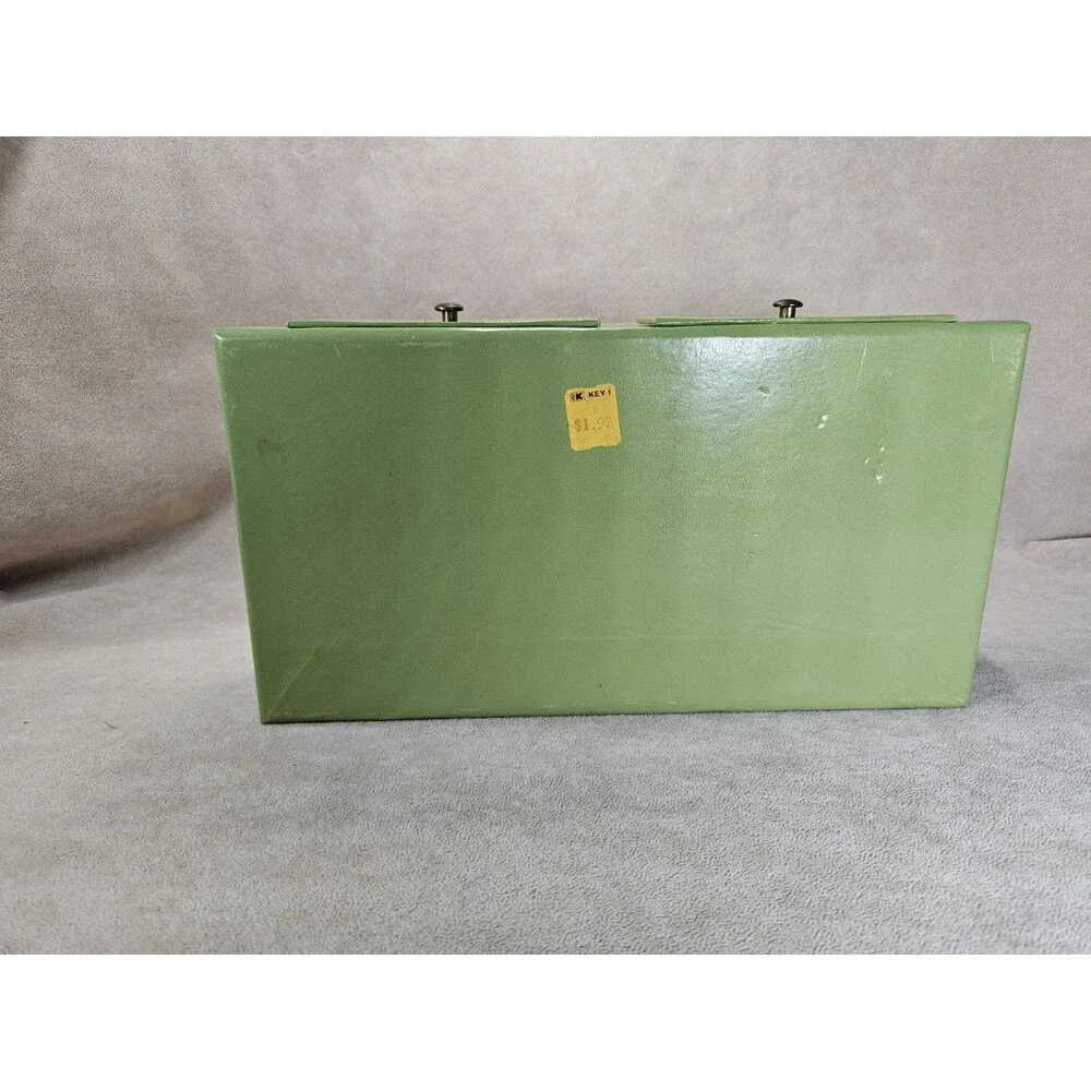 Vintage Cardboard/Leather-like Jewelry Box Green w/Tree 1960's Trinket 2 Drawers